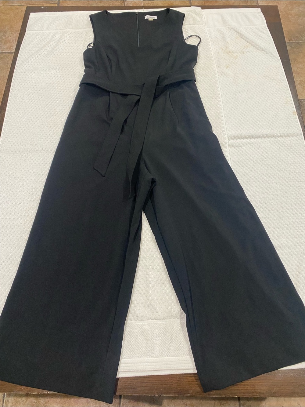 Calvin Klein Black Sleeveless Wide-Leg Jumpsuit with Tie Waist